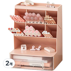 데스크 오거나이저 사무용품 수납함 SD-3811, 핑크 투명, 2개