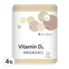 Dr. Nutri 芯漾生醫 維生素D3錠 高單位 維生素D 800IU, 30顆, 300mg, 4包