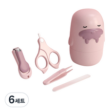 신신살롱 유아용 귀여운 하마 손톱깎이 세트, 핑크, 6세트