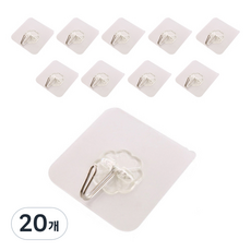 흡착식 벽걸이 후크, 투명, 20개