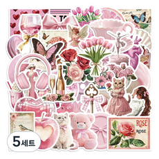 다다랜드 맥북 캐리어 꾸미기 감성 스티커 50p 세트, 연핑크, 5세트