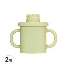 모두아이 실리콘 곰돌이 사각 스파우트컵, 그린빈, 2개, 350ml