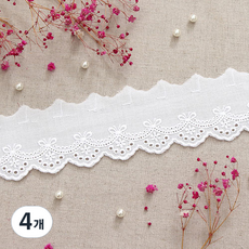 莎賓娜棉質刺繡蕾絲 180cm, 4個, 白色