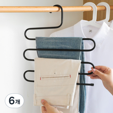 리빙홈디테일 정리 다용도 치마 바지옷걸이 GE-19, 블랙, 6개