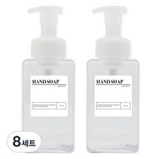 뉴앤룩 사각 거품용기 핸드워시 리필공병 450ml + A라벨스티커 핸드솝 세트, 투명(리필공병), 8세트