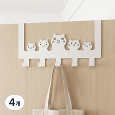 마메 무타공 벽 도어후크, 고양이 화이트, 4개