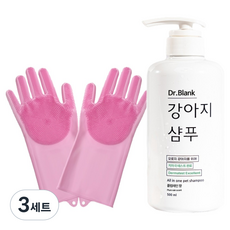 닥터블랭크 강아지 저자극 샴푸 플럼레인향 500ml + 실리콘 목욕 장갑 핑크 세트, 3세트