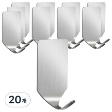 不鏽鋼弧形黏貼式掛鉤, 銀色, 20個