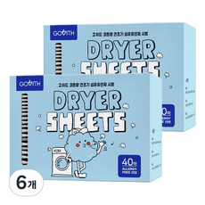 GOWITH 烘衣機用衣物柔軟香氛紙 棉花香 正裝, 40枚入, 6個