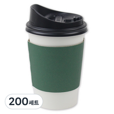 아이엔피 화이트 무지 종이컵 380ml + 블랙 롱개폐 뚜껑 + 그린 홀더 세트, 200세트