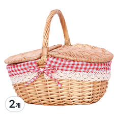 All-high 原木野餐籃, 08 半柳紅色格紋, 2個