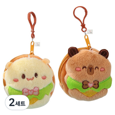 I'CLE 動物角色絨毛娃娃零錢包鑰匙圈2件組, 黃色, 棕色, 2套, 10cm