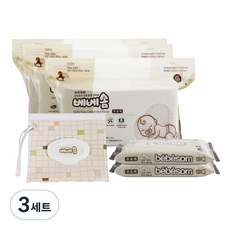 베베솜 무표백 순면 아기 건티슈 10매x2p + 100매x3p + 지퍼백, 60g, 3세트