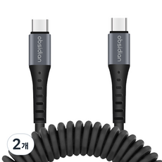 옵시디언 차량용 USB C to C 핸드폰 스프링 코일 PD 초고속 충전케이블 60W 3A, 70cm, 2개