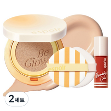 에스쁘아 비글로우 볼륨 쿠션 파운데이션 13g SPF42 PA+++ + 퍼프 2p + 립틴트 2g 글리밍 캘리 에디션 세트, 22 페탈, 2세트