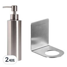 모나코올리브 스테인레스 샴푸 디스펜서 350ml + 모브 스텐 샴푸 린스 걸이 세트, 실버(디스펜서), 2세트