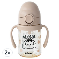 유비맘 유아용 PPSU 원터치 빨대컵 알로하몽이, 200ml, 2개, 초코