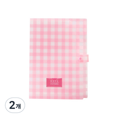베러바이즈 파스텔톤 체크 A4 시험지 서류 화일 파일 케이스, 2개, 핑크
