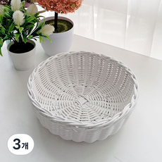 藤編坊 圓形多用途小物藤編籃 J062W, 白色, 3個