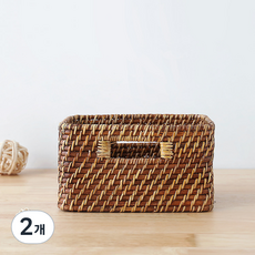 마켓비 SILON 수제 수납함 손잡이형 C타입, 다크브라운, 2개