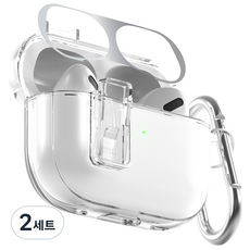 NUART 防變色鎖扣防撞TPU保護殼 + 金屬防塵貼, AirPods Pro 2/Pro, 透明(保護殼), 隨機出貨(防塵貼)