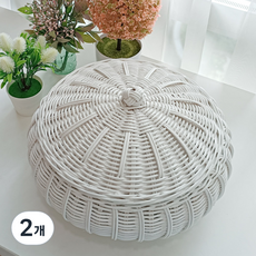 라탄샵 원형 뚜껑 수납 단지함 라탄 바구니 J073WL, 화이트, 2개