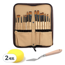 AccLA 高級繪畫筆刷14件組 + 收納袋 + 調色刀 + 海綿套組, 2套, 單一商品