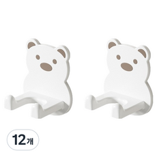 블럭마트 무타공 곰돌이 드라이기 벽걸이, 화이트, 12개