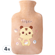 쿼르디 보온 물주머니 핸드워머 타이거 베이지 2000ml, 4개