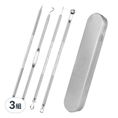 美容粉刺夾 4支, 3組, 銀色