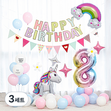 P&B UNITY 獨角獸彩虹造型花環混合氣球套組, 混色(數字8氣球), 3組
