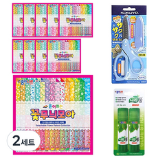 Jong Ie Nara 2000 可撕式花紋綜合色紙 30張 x 10入 + Nara 膠水 15g x 2入 + KOKUYO SAXA Fly 附蓋剪刀 藍色, 2套, 60色