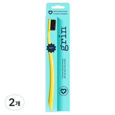 grin 再生竹炭牙刷 軟毛 柔軟刷毛 檸檬, 1入, 2個