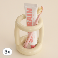 달팽이리빙 몽글몽글 칫솔꽂이 L, 크림 화이트, 3개