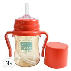 리에또 PPSU 빨대컵 200 ml, 200ml, 3개, 레드