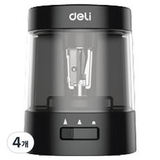 델리 베이직 3단계 심조절 자동 연필깎이, 블랙, 4개