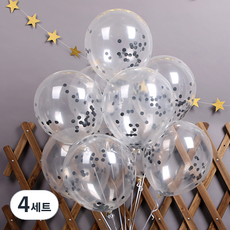 PARTYHAE 圓形亮片氣球 20入 + 手動打氣筒 隨機出貨 + 緞帶 + 海綿點膠 套組, 黑色, 4套