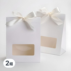 IndiK 緞帶開窗盒 10入 + 緞帶 10入 組, 2組, 白色