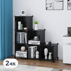 라라공방 DIY 인테리어 다용도 큐브 보관함 공간박스 수납함 6칸, 블랙, 2세트