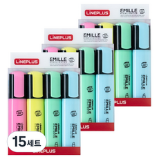 Lineplus Emil 橢圓形螢光筆 4色組, 粉紅色, 黃色, 綠色, 藍色, 15套