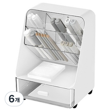 DADA 書桌整理收納盒 筆筒 化妝品整理盒 桌面收納架 8格, 6個, 白色