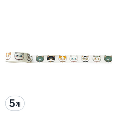 特別商店 DIY 手帳裝飾 膠帶貼紙 15mm x 5m, 貓臉, 5個