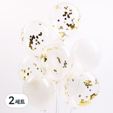 PARTYHAE Simply 亮片氣球 20入 + 手動打氣筒 隨機出貨 + 緞帶 + 海綿點膠 套組, 白色, 2套