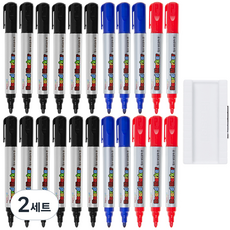 탐사 보드마카 펜 22p + 지우개 세트, 블랙, 블루, 레드, 2세트