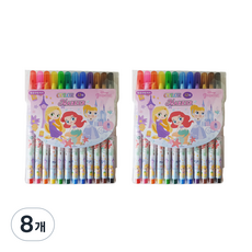 에이치엠플러스 디즈니 프린세스 인어공주 라푼젤 신데렐라 12색 사인펜, 혼합색상, 8개