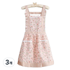 連身裙式碎花圍裙, 3個, 粉紅色