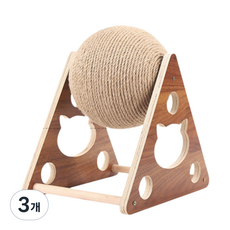 김멍냥 고양이 원목 삼각형 원 스크래쳐, 혼합색상, 3개