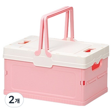 맙소샵 비비드 손잡이 접이식 가정용 야외용 보관 폴딩박스 BRP2085, 핑크, 2개