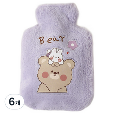 에버하우스 푹신푹신 일러스트 보온 물주머니 퍼플 1000ml, 6개