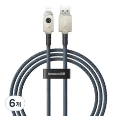베이스어스 언브레이커블 내구성 고속충전 케이블 USB to 애플8핀 2.4A, 1m, 화이트, 6개